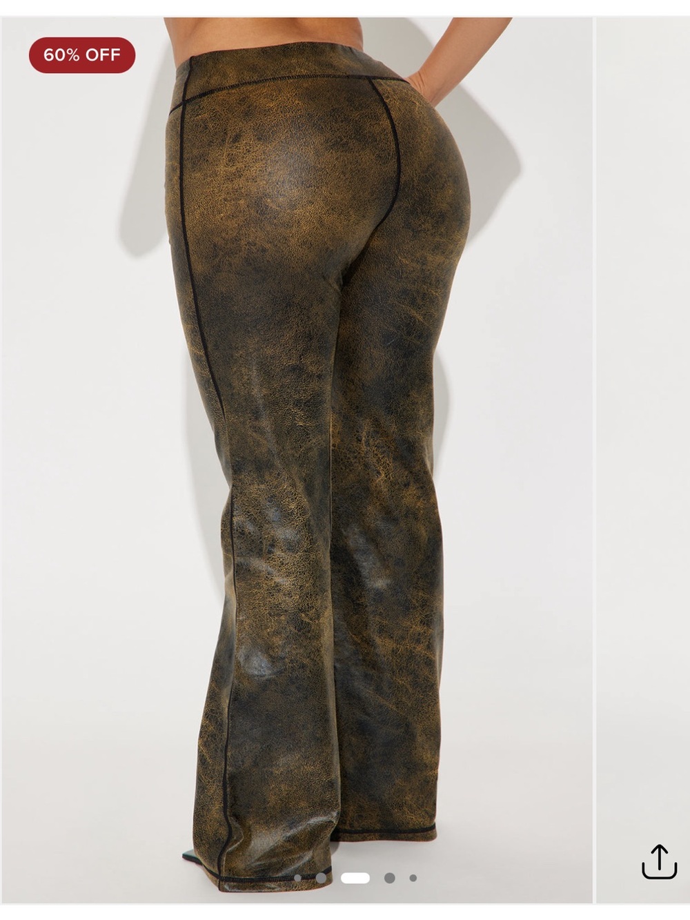 Faux Leather Flared Pants in Distressed Brown Black M NWOT - Picture 2 of 3